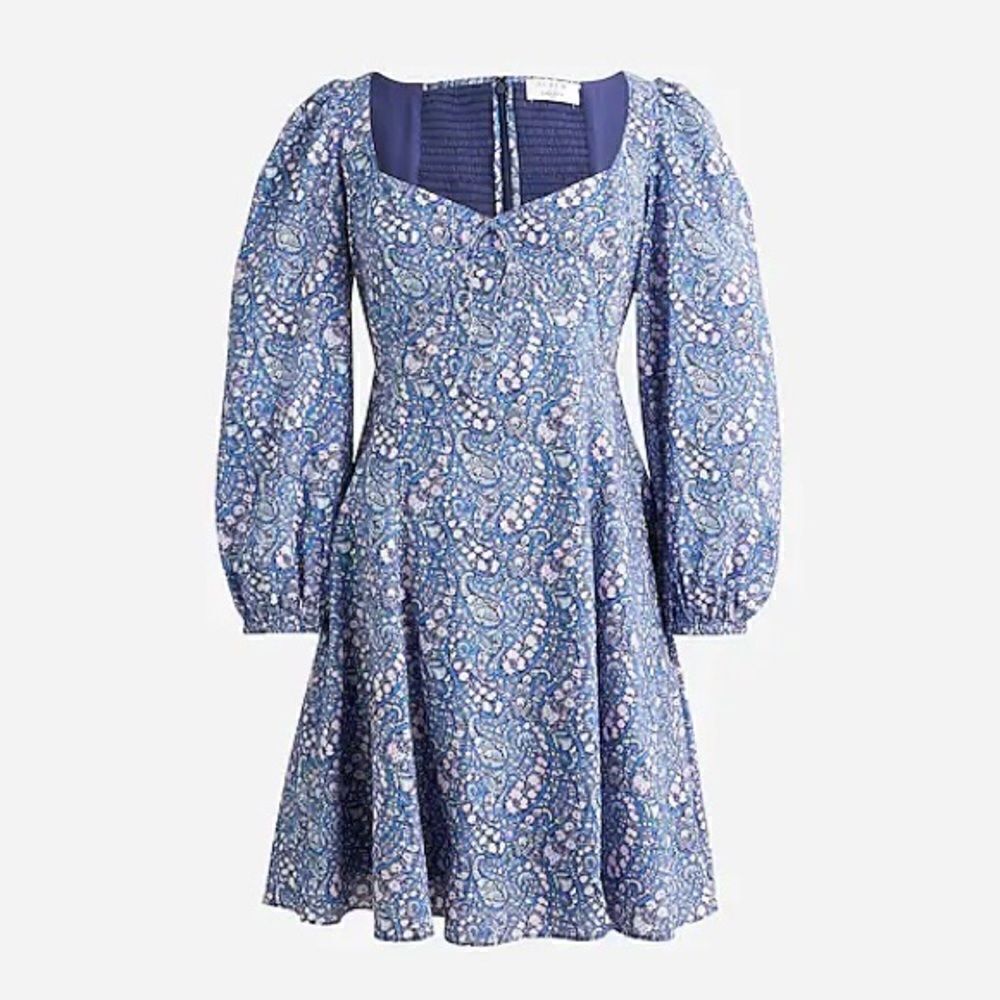 J Crew Liberty Sweetheart Long Sleeve Mini Dress in Bourton Bloom Fabric NWT